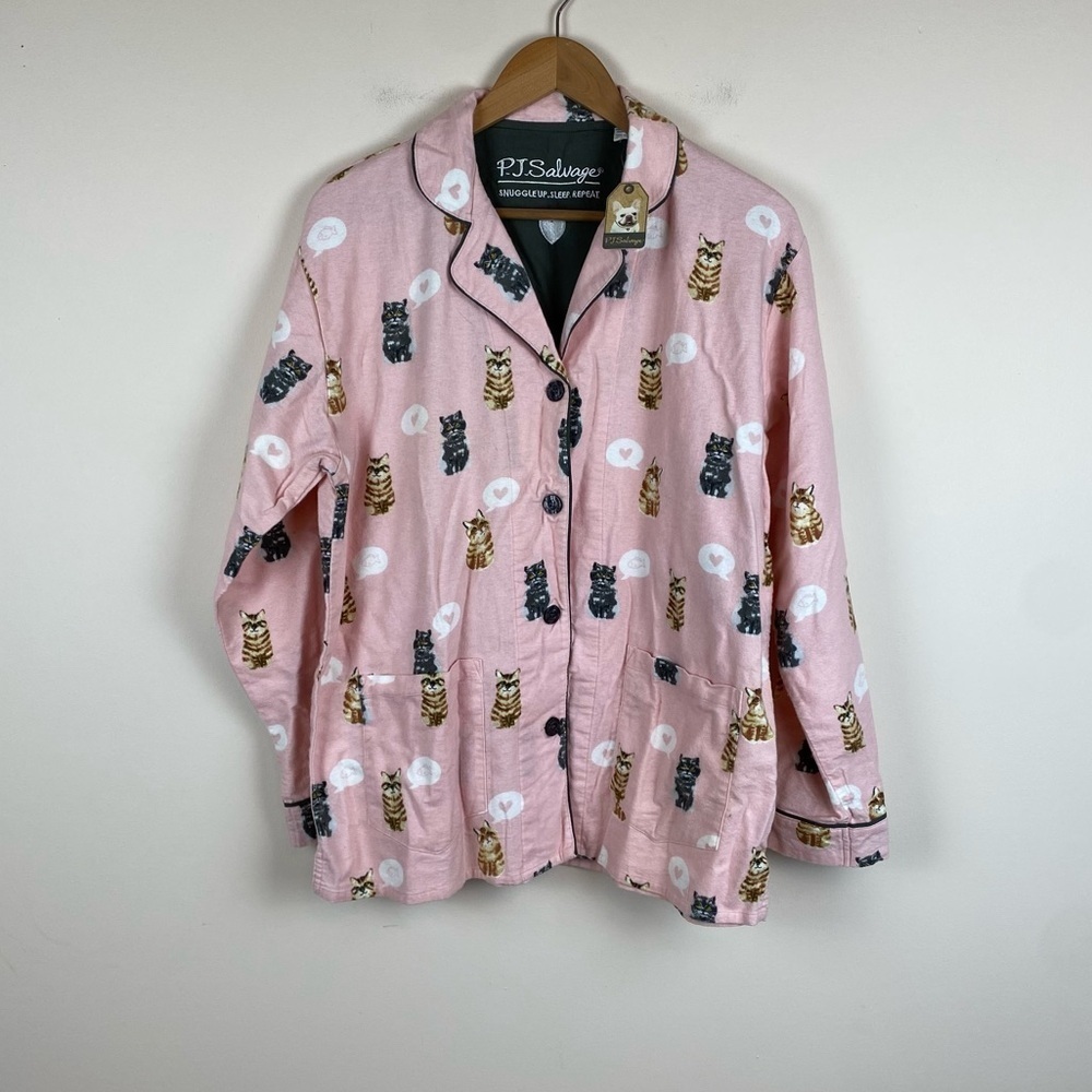 NWT PJ Salvage Meow & Furever Flannel Pajama Top